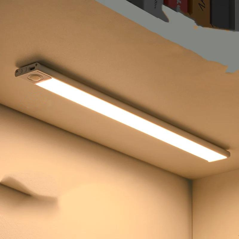 Luvikno | Ultra-Tynn LED GlowLight – USB Oppladbar Bevegelsessensor Skaplys med Magnetisk Bakside for Kjøkken, Garderobe eller Klær
