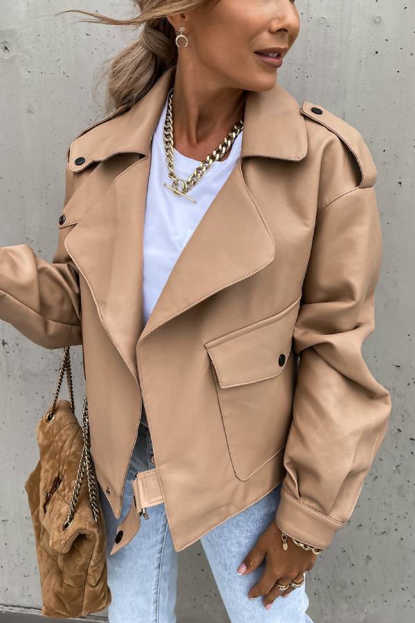 Luvik | Nahkareversi Taskut Brittiläinen Tyyli Lyhyt Takki