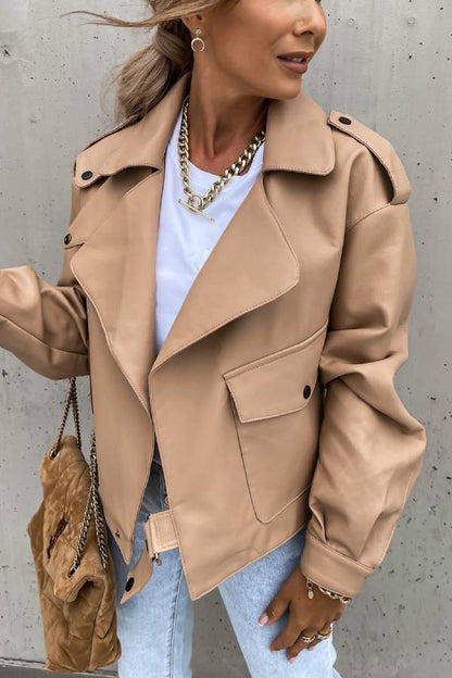 Luvik | Nahkareversi Taskut Brittiläinen Tyyli Lyhyt Takki