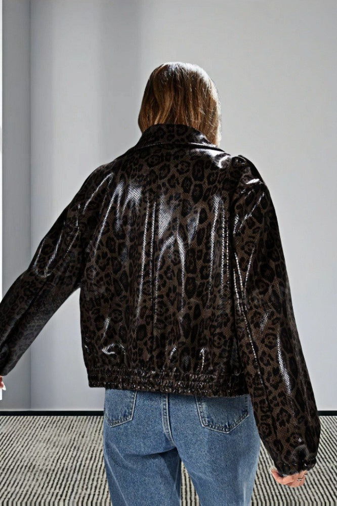 Luvik | Leopard Trim PU-takki