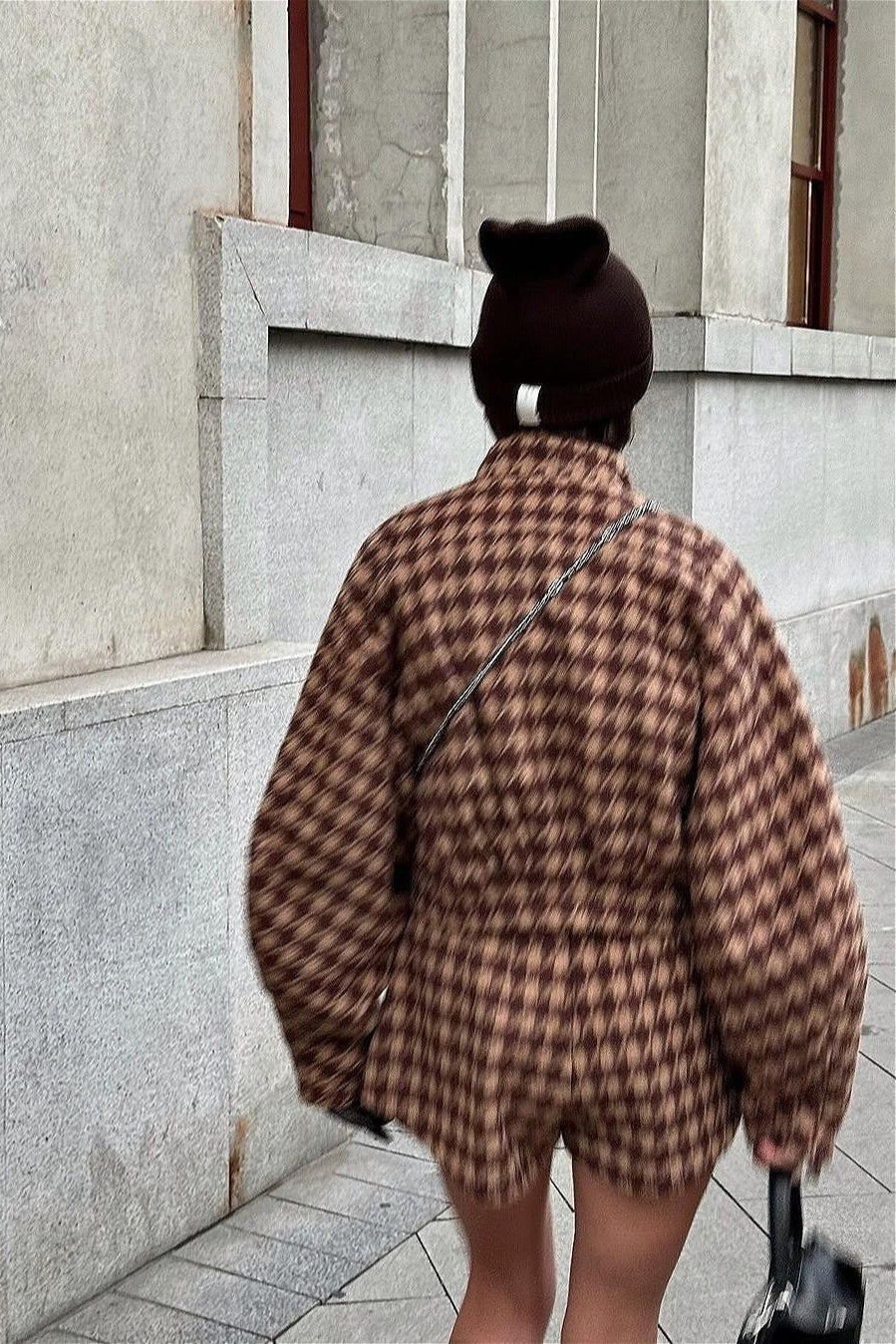 Luvik | Houndstooth Vetoketjullinen Takki ja Shortsit Kahden Osan Setti