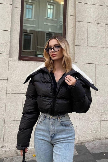 Luvik | Fleece Patchwork Tekoturkishuppari Collarin Puffer Jacket