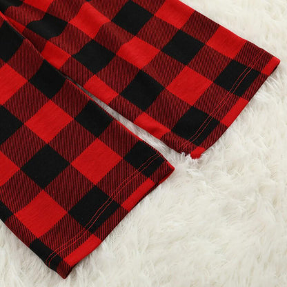 Luvik | Joulukissa-sarjakuvakuosi "Meowy Christmas" -kirjapainatus kontrastitoppi ja ruudulliset housut perhesovitettu pyjamasetti koiran bandanalla