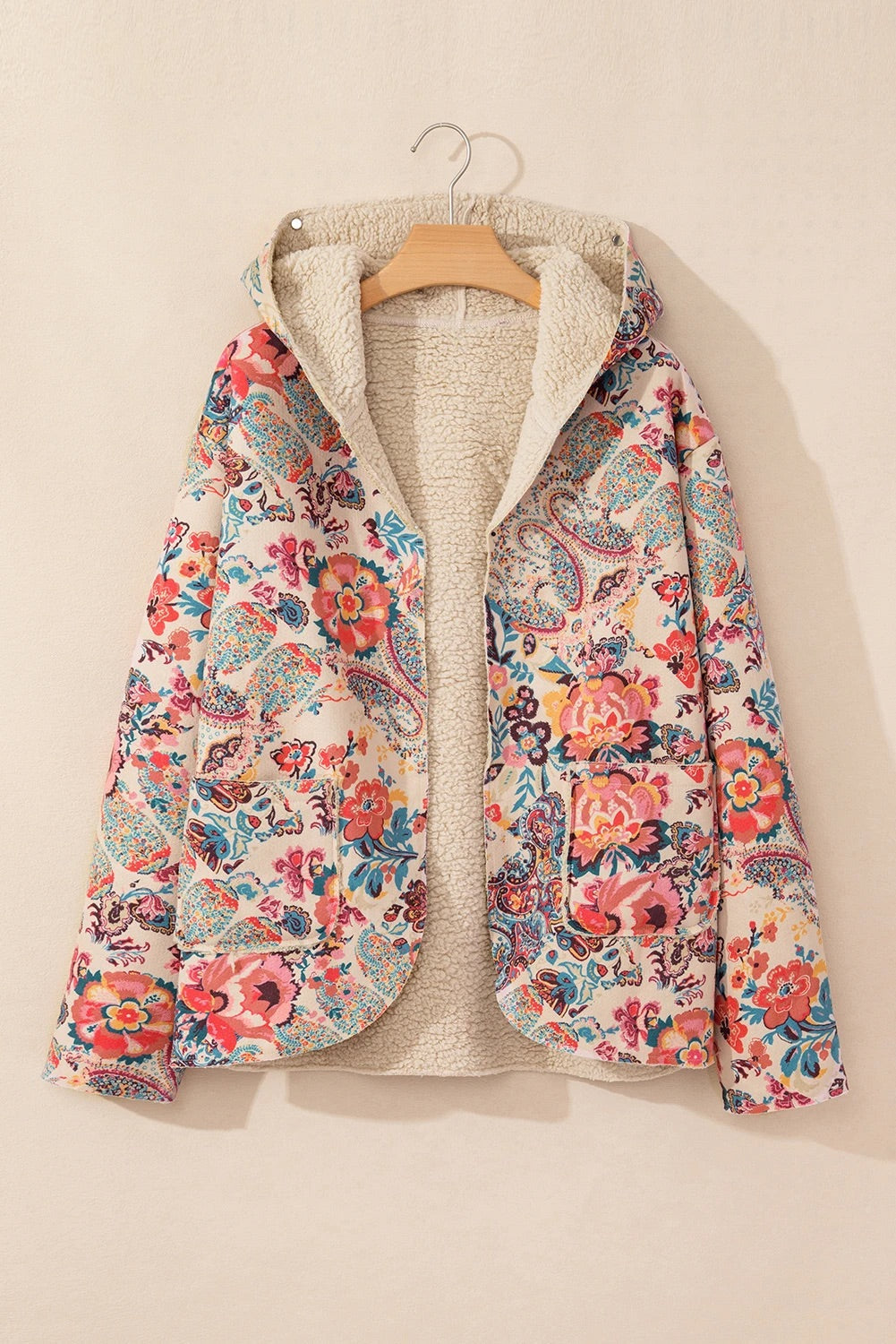 Luvik | Vintage Paisley Blomst Trykt Sherpa Fôr Hettegenser
