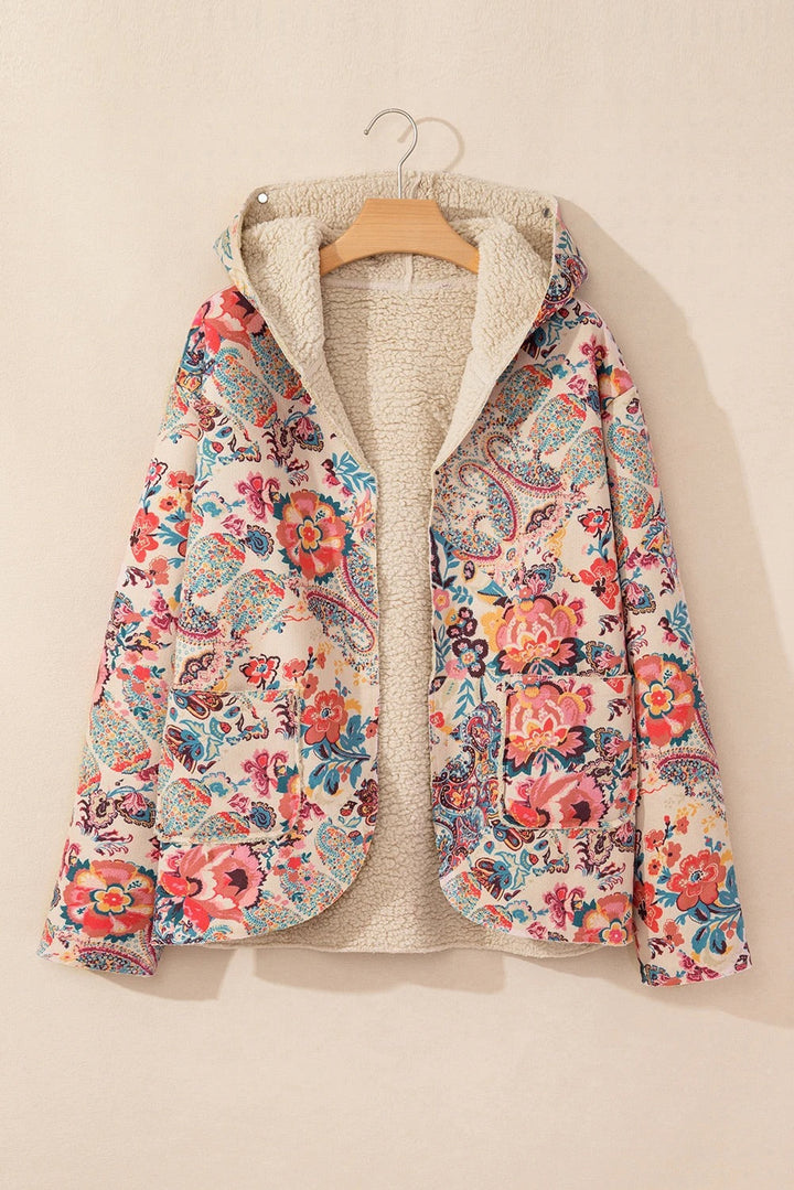 Luvik | Vintage Paisley Blomst Trykt Sherpa Fôr Hettegenser