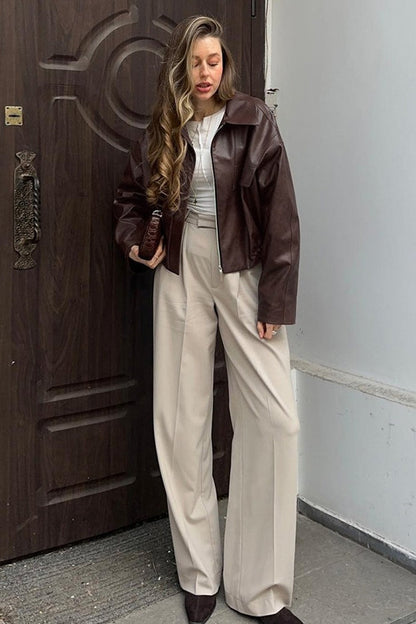 Luvik | Ruskea PU-nahkatekninen takki