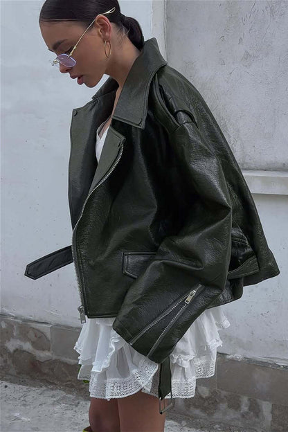 Luvik | Ylös Vihreä Nahkamoottoripyörätakki