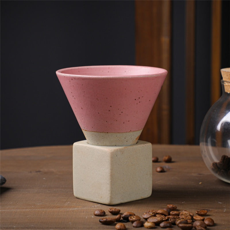Grovt keramikk kaffekopp med base konisk couture kopp & base sett | Luvikno