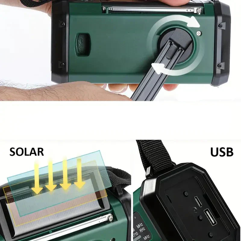 Luvikno | Solcelle Nødradio med Power Bank – Håndspak og LED-lommelykt for Camping og Utendørsbruk