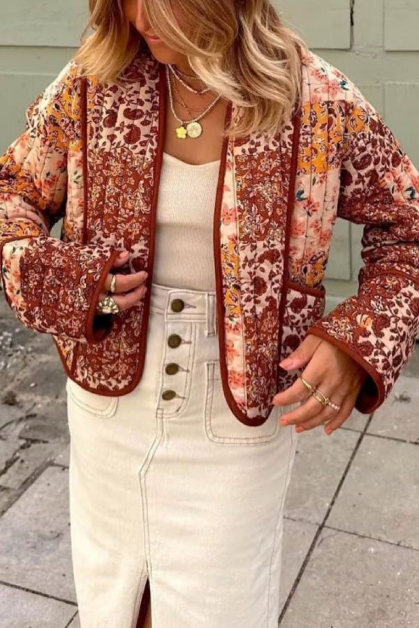 Luvik | Rento lyhyt neuletakki tikattu puuvillatakki