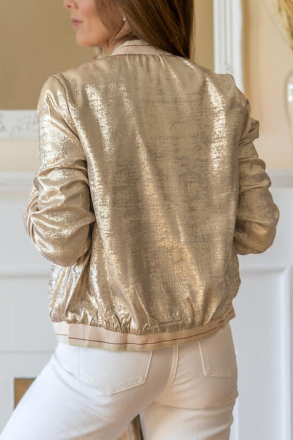 Luvik | Khaki Metallic Glidelås Baseballjakke