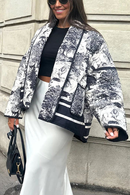 Luvik | Songs Posliinitiiviste Painettu Kassi Pehmustettu Puuvilla Kimono Takki