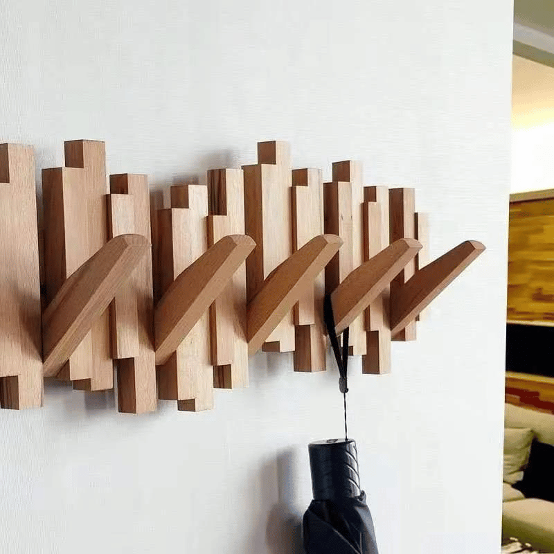 Treverk veggkrok med sammenleggbare kroker og minimalistisk design | Luvikno
