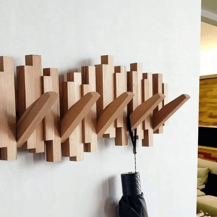 Treverk veggkrok med sammenleggbare kroker og minimalistisk design | Luvikno