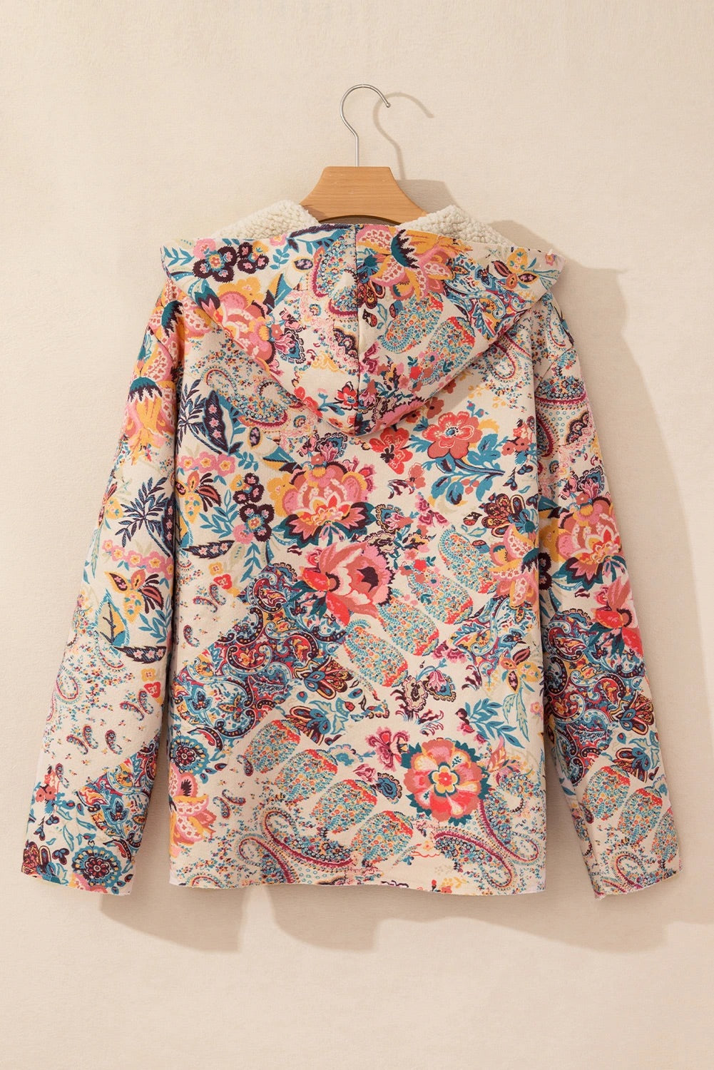 Luvik | Vintage Paisley Blomst Trykt Sherpa Fôr Hettegenser