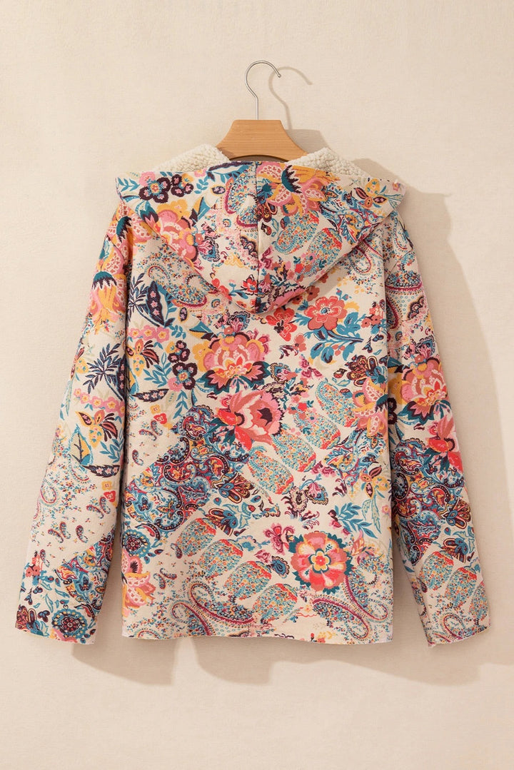 Luvik | Vintage Paisley Blomst Trykt Sherpa Fôr Hettegenser