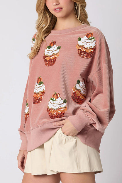 Luvik | Joulukurpitsa-kakku Hologrammi Pyöreä kaula löysä collegepaita