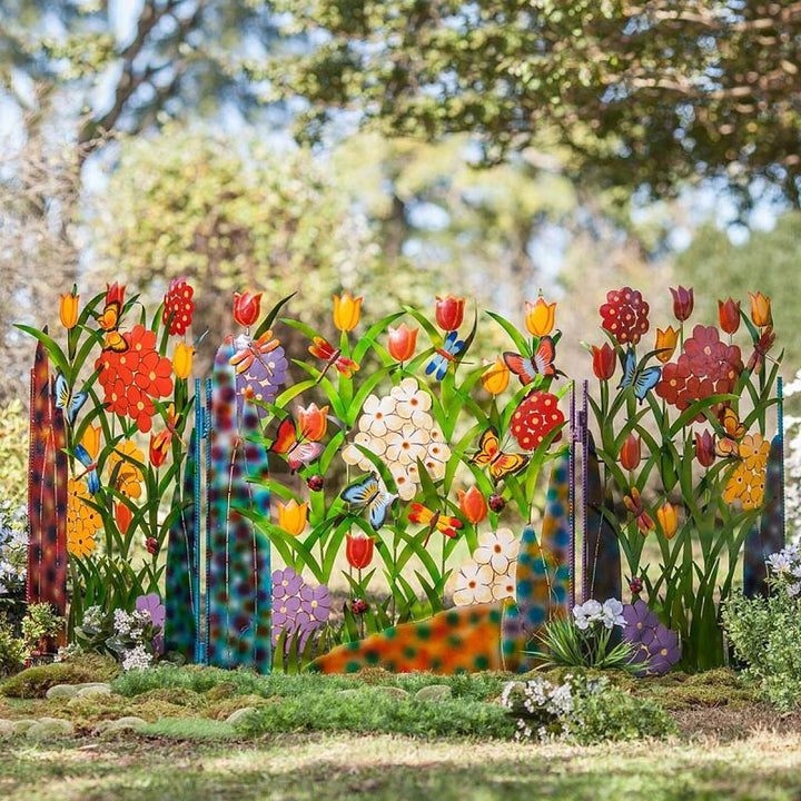 Fargerik Metall Sommerfugl og Blomst Hage Skjerm | Luvikno