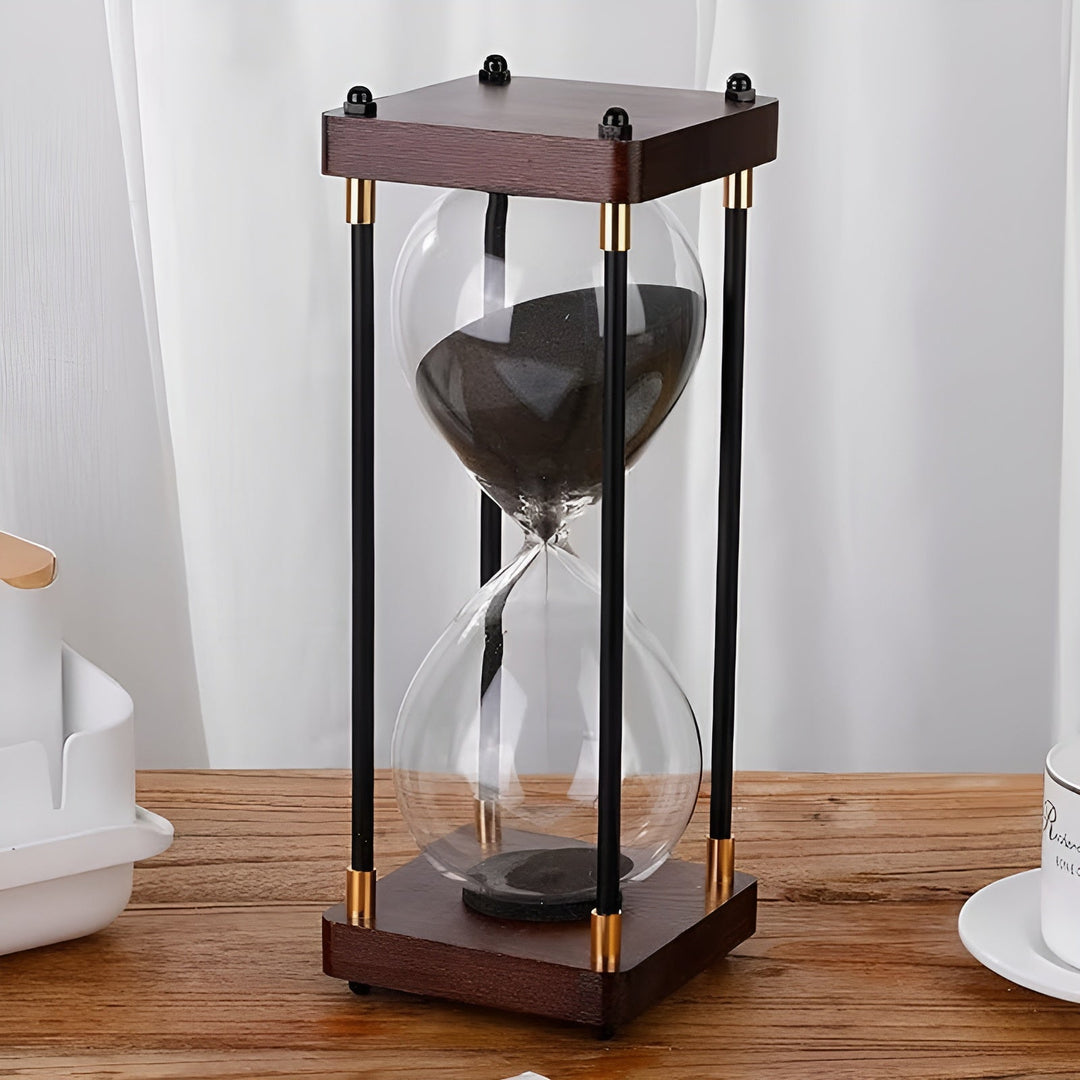 Gratis 60-minutters timeglass – Kreativ Dekorativ Retro Design i Svart | Metallramme med Ripebestandig Bunn | Luvikno