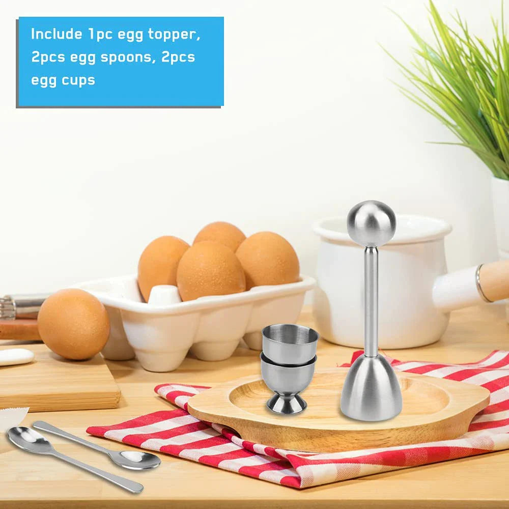 Egg Cracker Topper Sett Rustfritt Stål Myk Hard Kokt Egg Åpner Sett | Luvikno