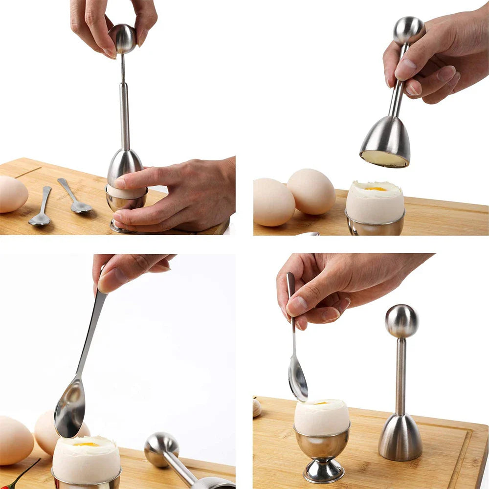 Egg Cracker Topper Sett Rustfritt Stål Myk Hard Kokt Egg Åpner Sett | Luvikno