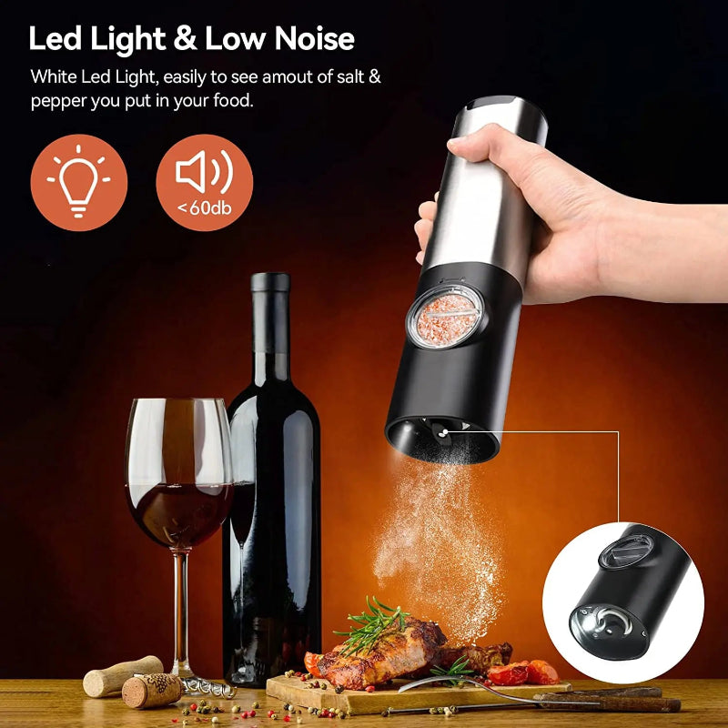 Elektrisk salt pepperkvern sett USB oppladbar automatisk krydderkvern | Luvikno
