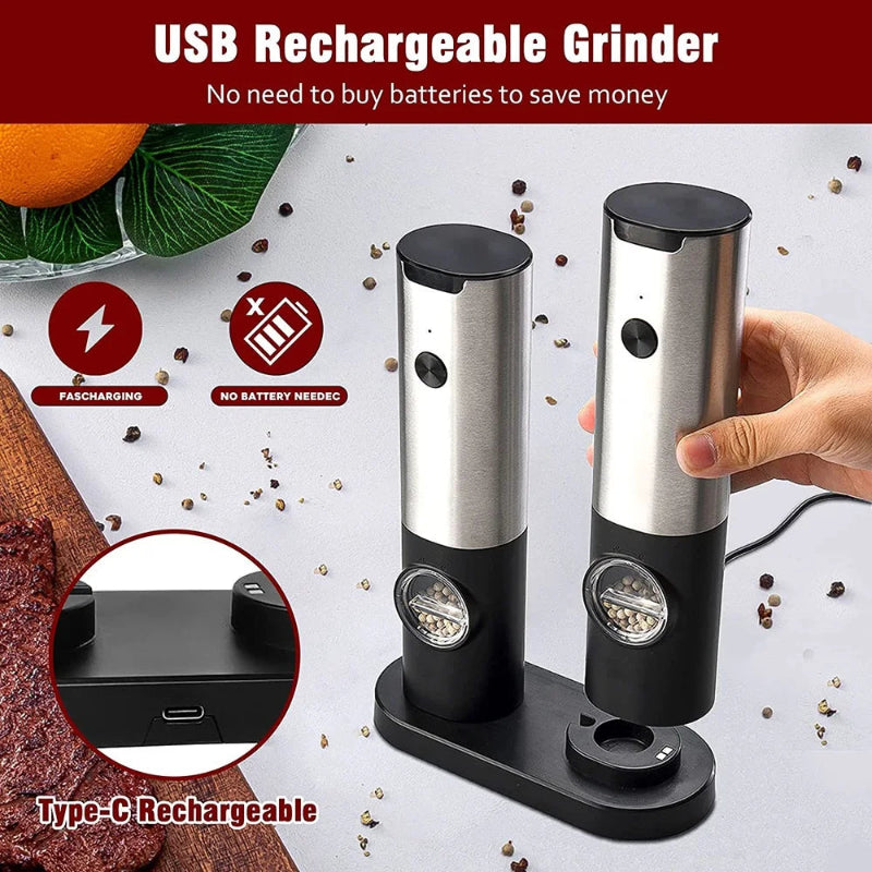 Elektrisk salt pepperkvern sett USB oppladbar automatisk krydderkvern | Luvikno