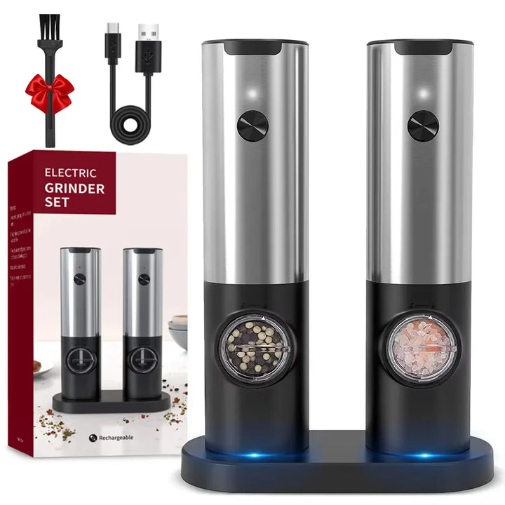 Elektrisk salt pepperkvernsett USB-oppladbar automatisk krydderkvern | Luvikno