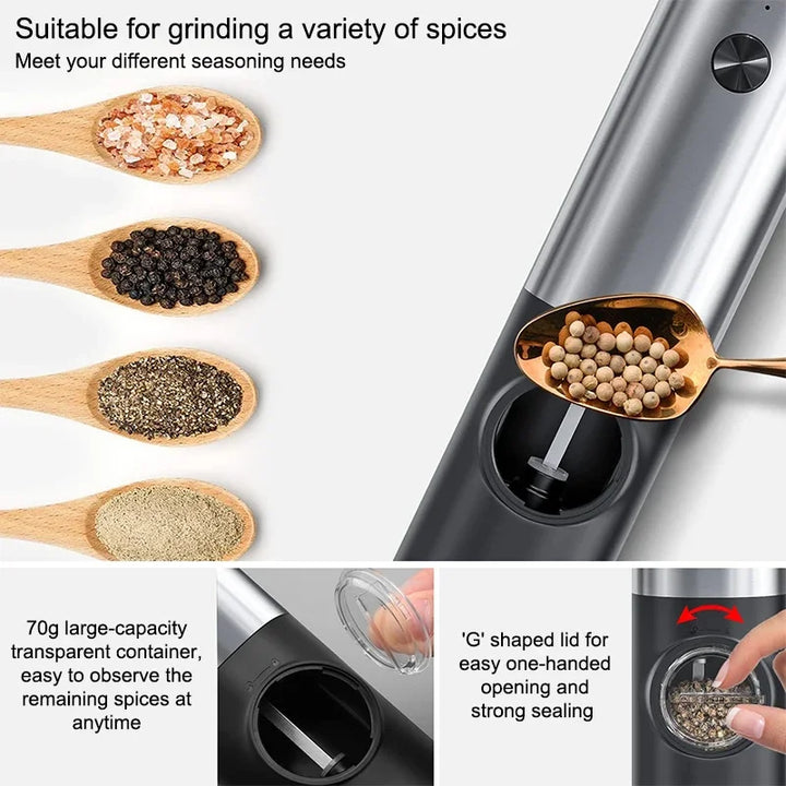 Elektrisk salt pepperkvern sett USB oppladbar automatisk krydderkvern | Luvikno