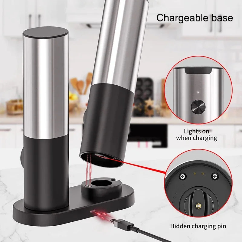 Elektrisk salt pepperkvernsett USB-oppladbar automatisk krydderkvern | Luvikno