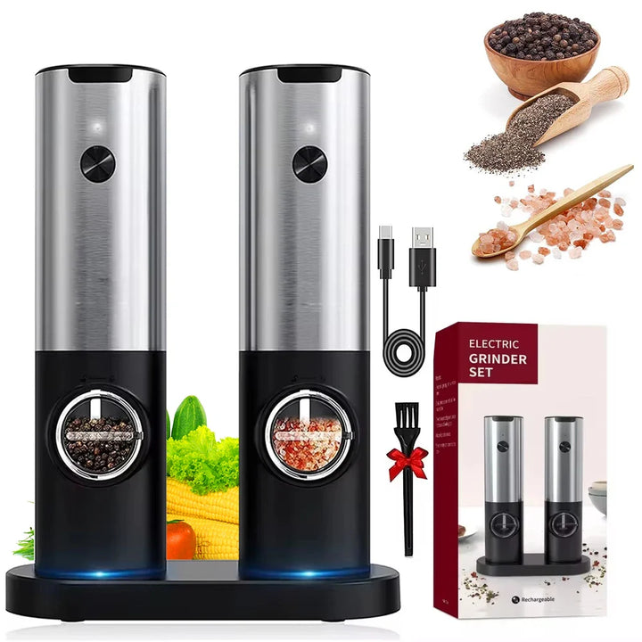 Elektrisk salt pepperkvern sett USB oppladbar automatisk krydderkvern | Luvikno