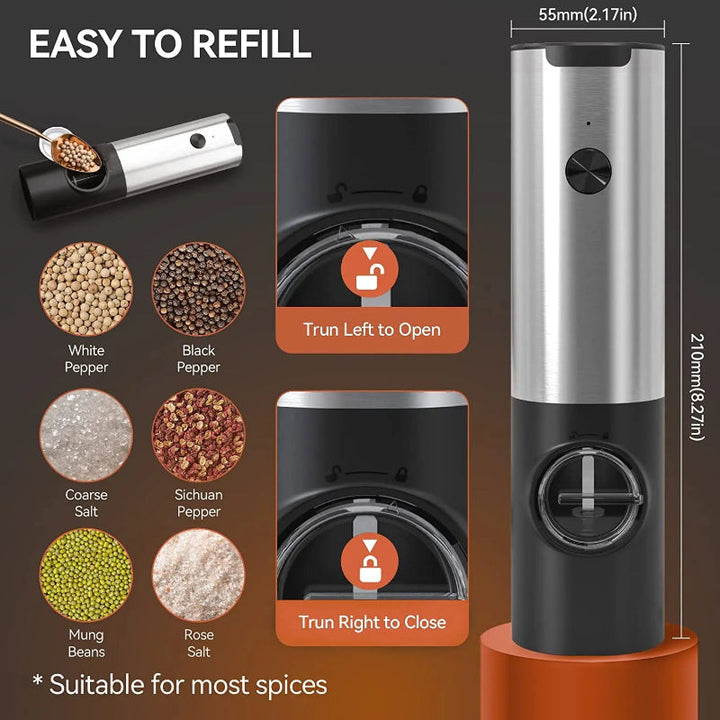 Elektrisk salt pepperkvern sett USB oppladbar automatisk krydderkvern | Luvikno
