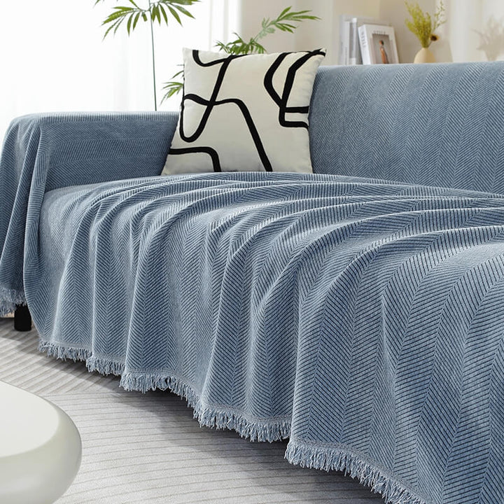 Chenille Sofa Cover Herringbone Frynse Design Luvikno