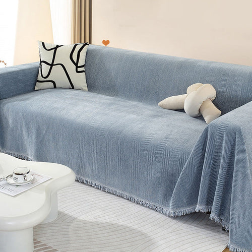 Chenille Sofa Cover Herringbone Frynse Design Luvikno