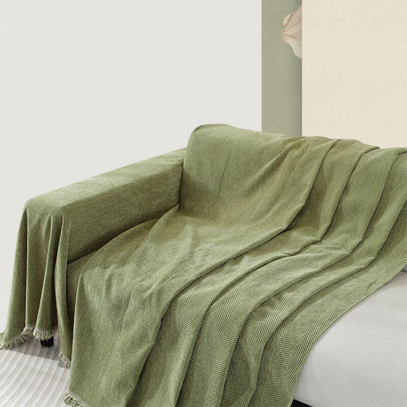Chenille Sofa Cover Herringbone Frynse Design Luvikno