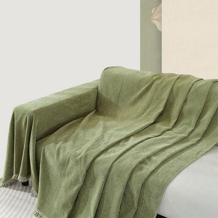 Chenille Sofa Cover Herringbone Frynse Design Luvikno