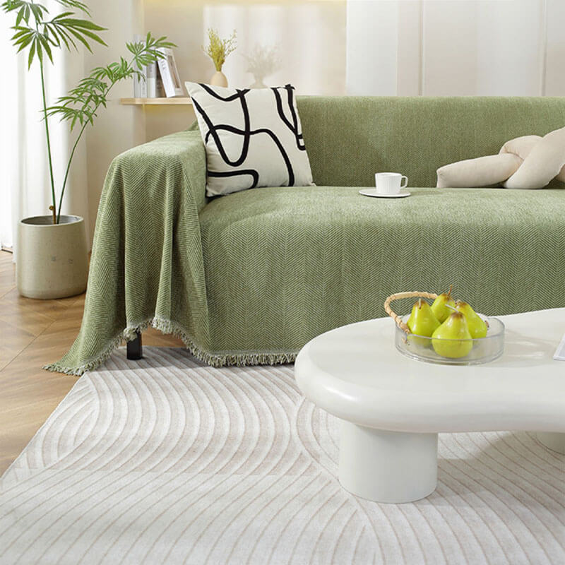 Chenille Sofa Cover Herringbone Frynse Design Luvikno