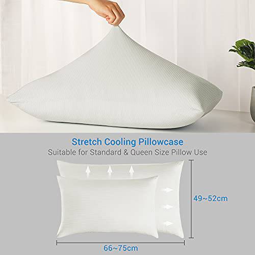 2-Pack Kjøling Putetrekk – Premium Silke Hvit Striper, Teknologi, Q-Max 0.3 | Luvikno