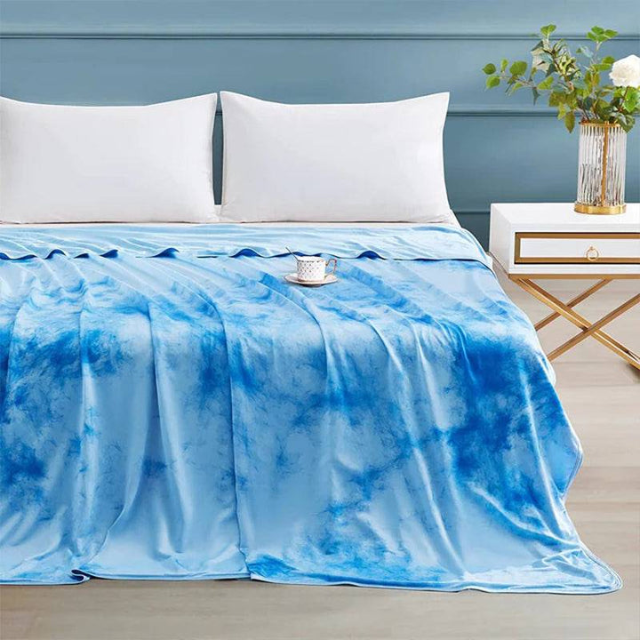 Tie-Dye Kjøleteppe – Q-Max > 0.5, Dobbeltsidig & Stilfull Farge Blå | Luvikno
