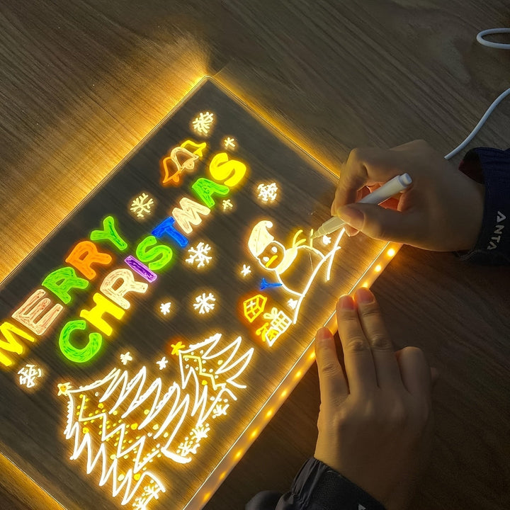 Luvikno | USB LED Notatbrett med 12 Fargede Penner - Lys Meldingsbrett for Kontor & Hjem