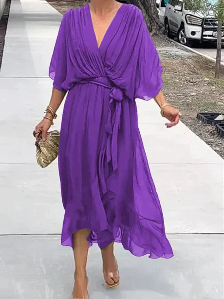 Luvik | vihreä v-kaula-auko -chiffon midi-mekko