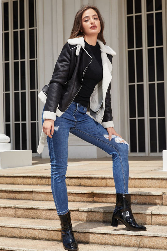 Luvik | Fleecevuorattu Nappanahkabälti Takki