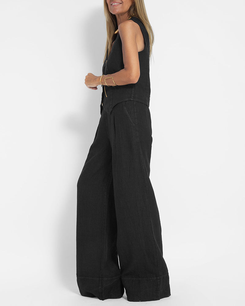 Luvik | Tyylikäs 2-osainen setti pellavasta, leveät housut & liivi
