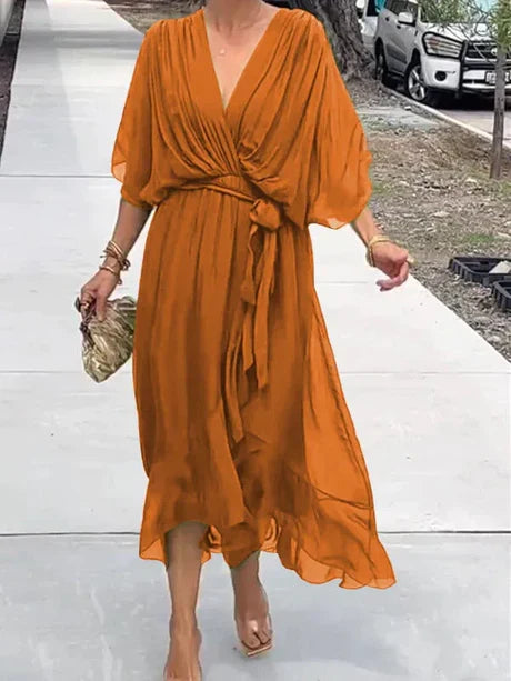 Luvik | vihreä v-kaula-auko -chiffon midi-mekko
