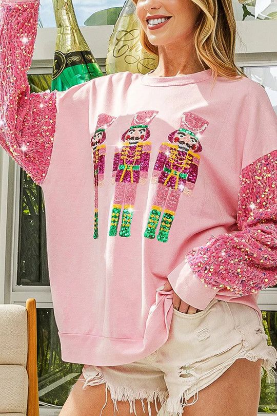 Luvik | Julemann Løs Åpen Rund Hals Rosa Ermeløs Sweatshirt