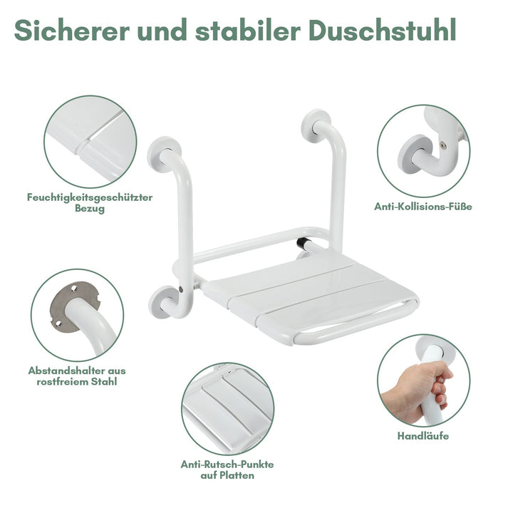 Foldbar dusjsete med armlener veggmontert | Luvikno