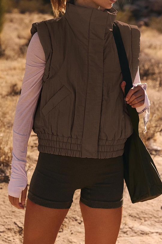 Luvik | Pystykraagipainike hihaton löysä taskulaukku takki