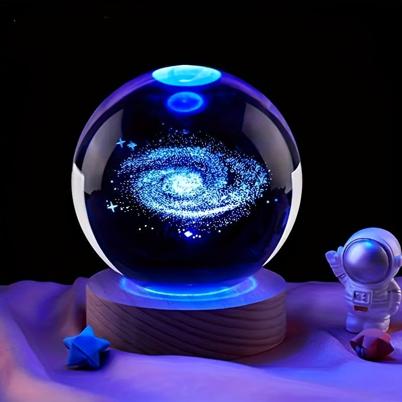 LumiSphere - Luksus 3D Krystall Bordlampe med Trebase Luvikno