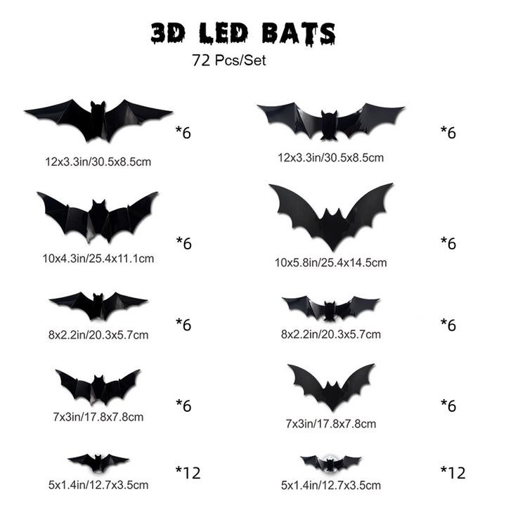 Luvikno | 3D Flaggermus LED Veggdekor — Gjør hjemmet ditt til den skumleste Halloween-scenen med livaktige flygende illusjoner!