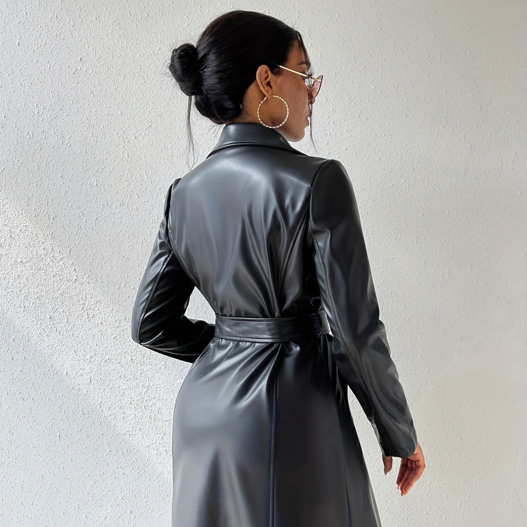 Luvik | PU Pitkä Hiha Slim Fit Naisten Pitkä Trench Takki